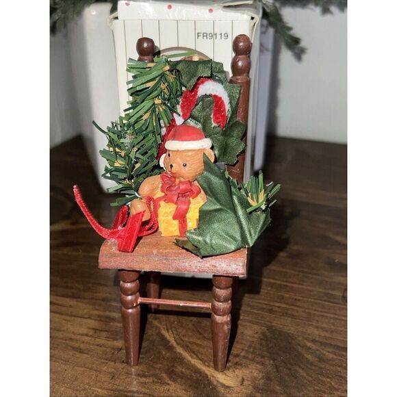VINTAGE 1990 CHRISTMAS ORNAMENT  BEAR IN CHAIR  4 IN. TALL - Picture 1 of 6